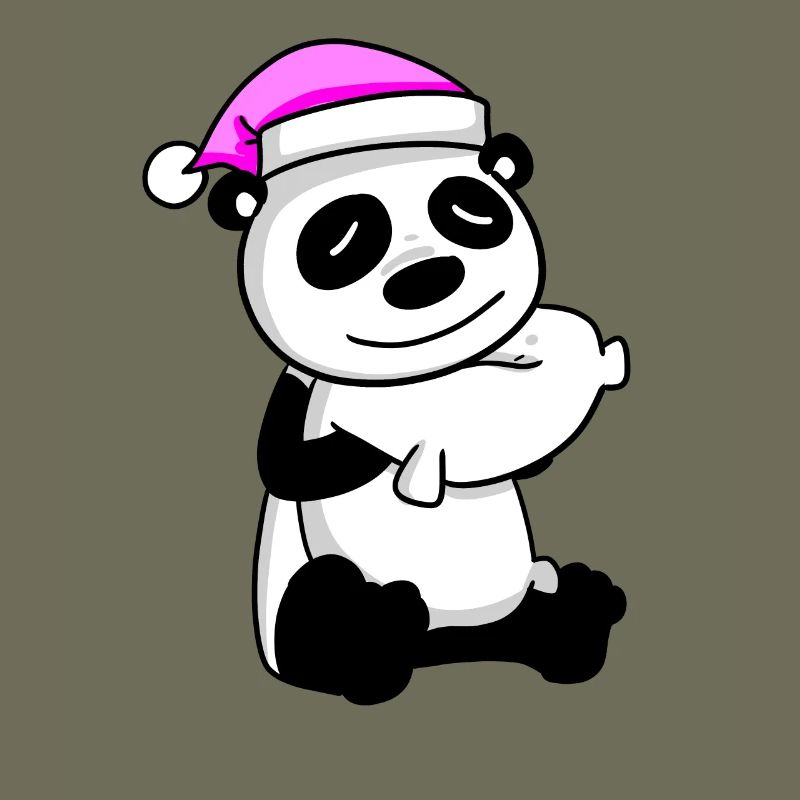 Panda with pillow and sleeping cap