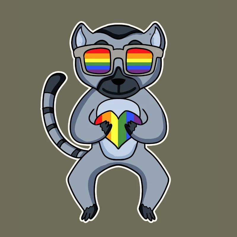 Regenbogen - Lemur mit Brille und Herz