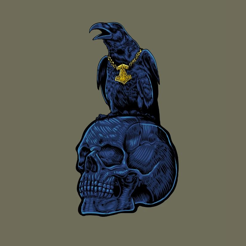 Corbeau gothique avec Mjölnir sur le crâne - Gothique
