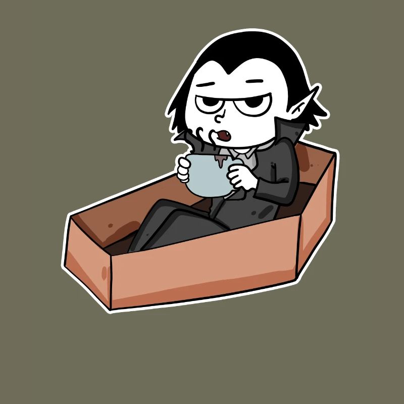 Vampire drinks coffee
