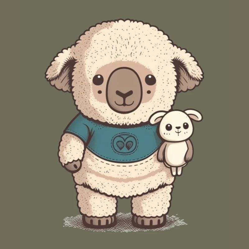 Verschlafenes Schaf mit Kuscheltier