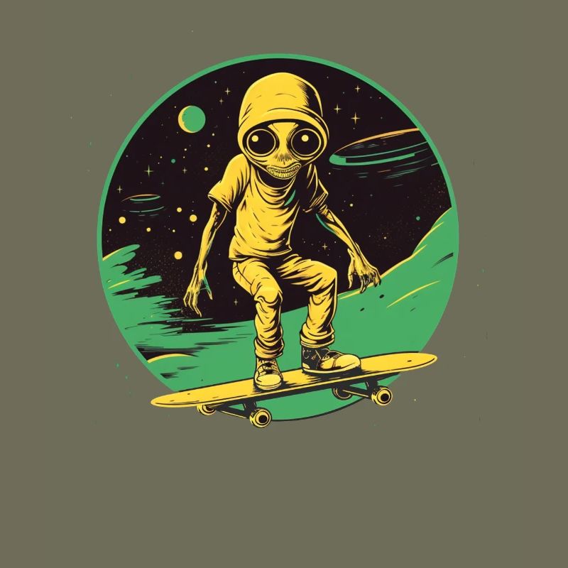 Alien auf Skateboard