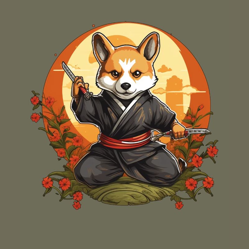 Ninja-Corgi Hund mit Messern
