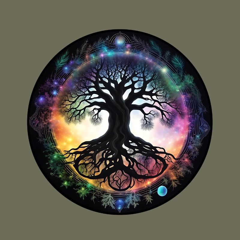 Wurzelbaum im Regenbogenkreis