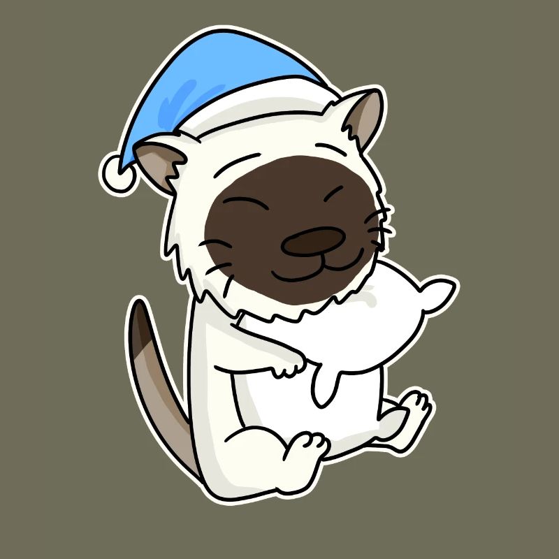 Sleeping Tired - Cat with Pillow and Sleepy Cap