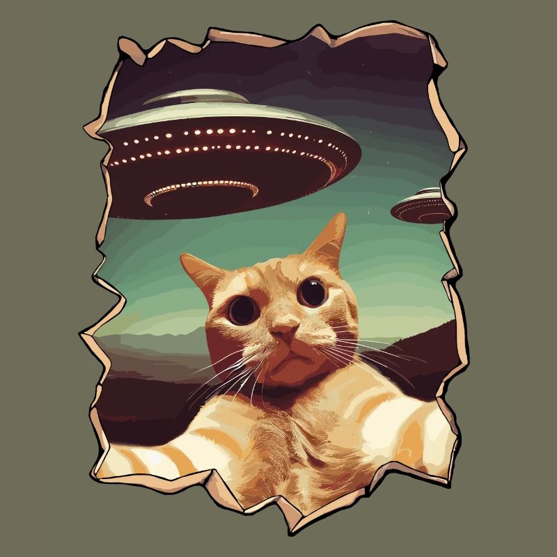 Lustiger ausgeschnittener Katzen-Selfie-UFO-3D-Effekt