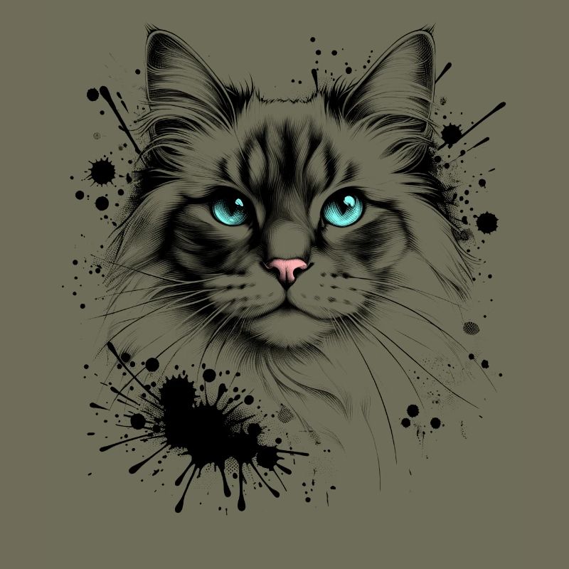 Chat mignon dans un design cool d’éclaboussures d’encre