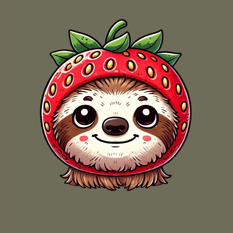 Cute sloth with strawberry and hat whimsical
