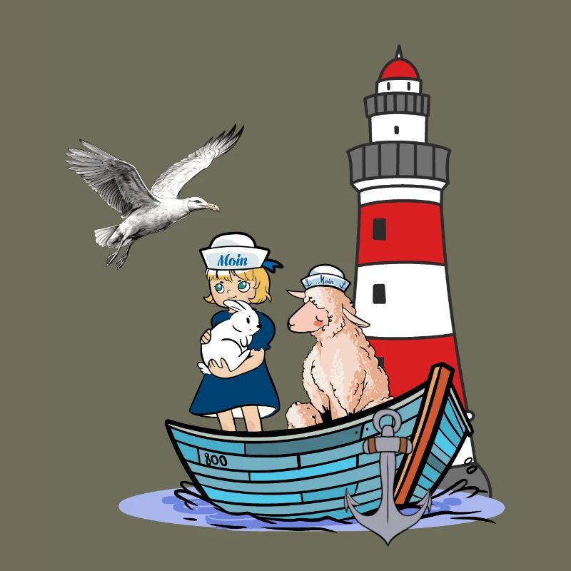 Mädchen Leuchtturm maritim Boot Schaf Möwe Kind