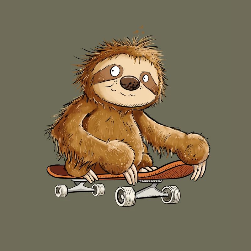 Faultier Mit Skateboard Cartoon