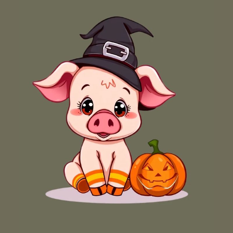 Mignonne sorcière d’Halloween avec cochon