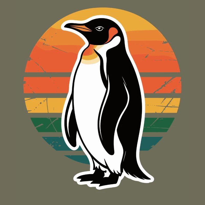 Silhouette de pingouin avec coucher de soleil