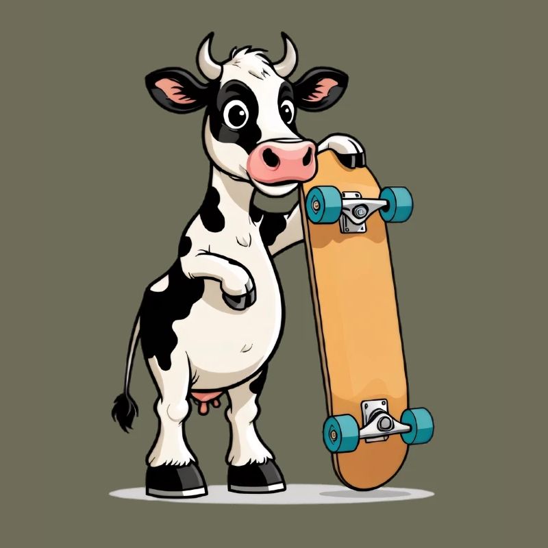 Kuh mit Skateboard