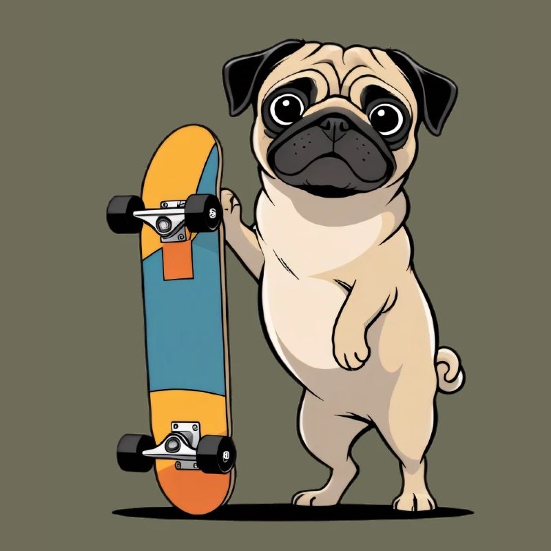 Pug mit Skateboard Illustration