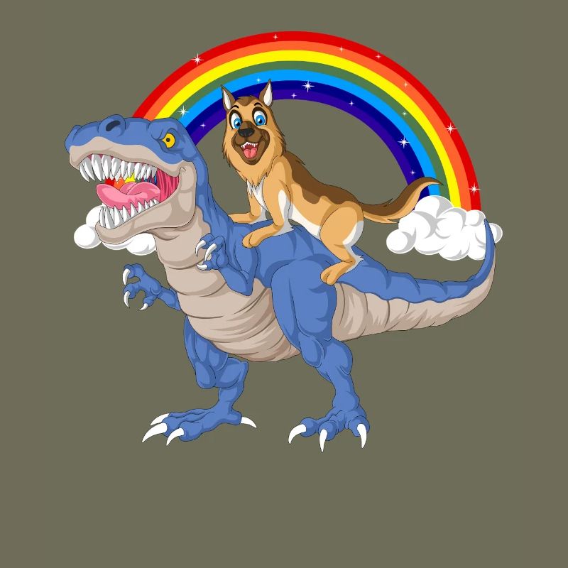 Deutscher Schäferhund-Dinosaurier-Ritt