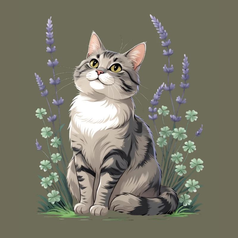 Chat élégant avec lavande et trèfle