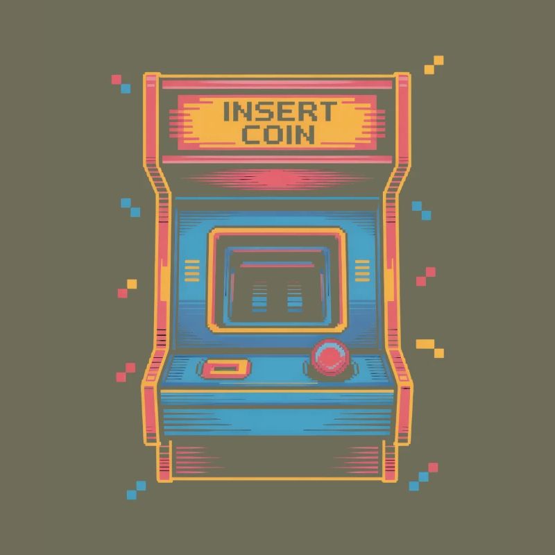 Insert Coin Retro Arcade Game Hall Pixel