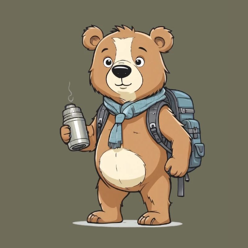 Adventure bear with backpack and thermos flask