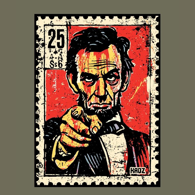 Abe Lincoln sur timbre-poste pointant avec le doigt