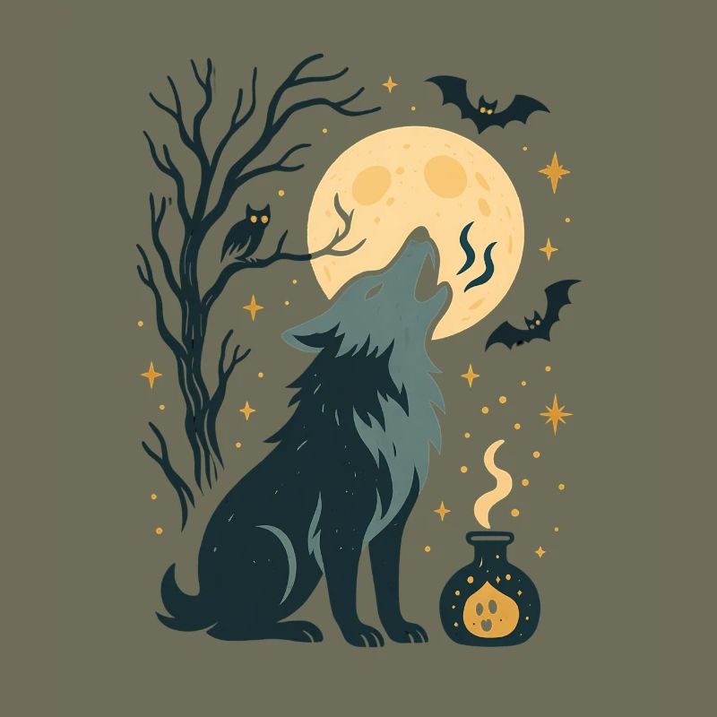 Moon Wolf Howl in Night