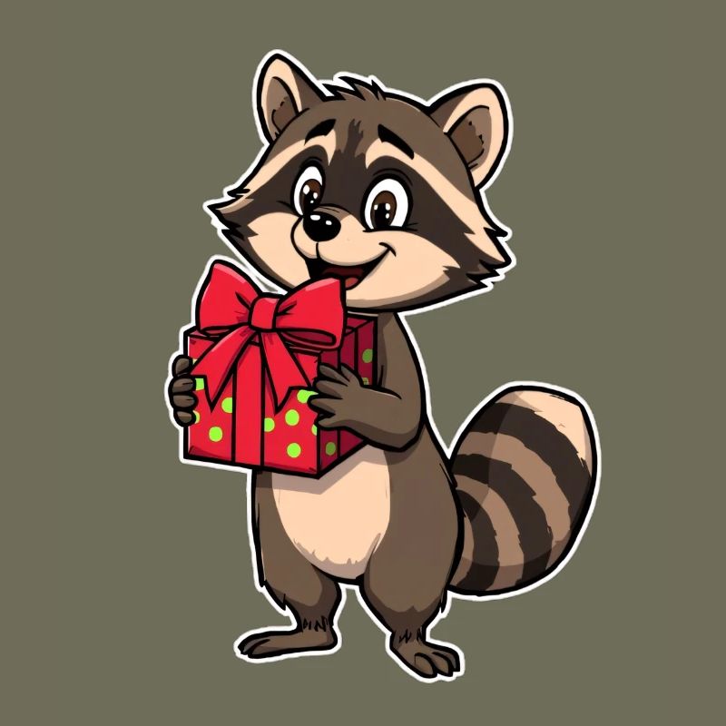 Waschbär mit Geschenkpaket