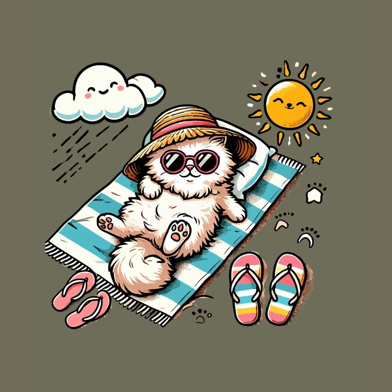 Beach Cat Relaxing Sun