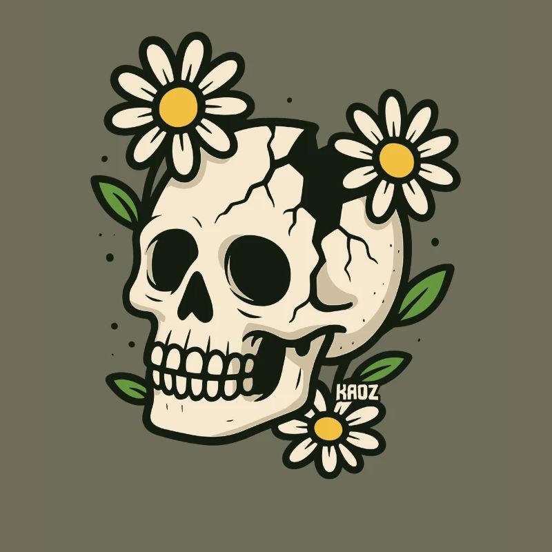 Crâne avec couronne de fleurs