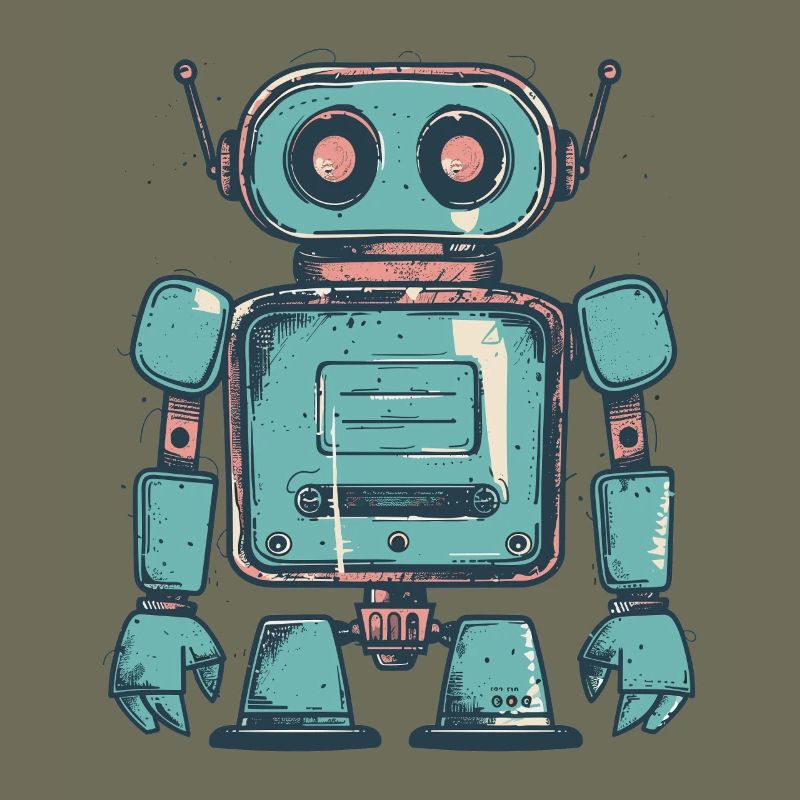 Retro Teal Robot Drawing