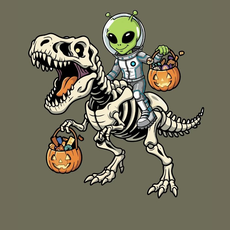 Alien Rides Skeleton T-Rex Halloween Dinosaur