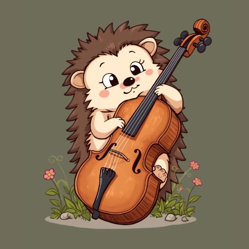 Igel Cello im Blumengarten