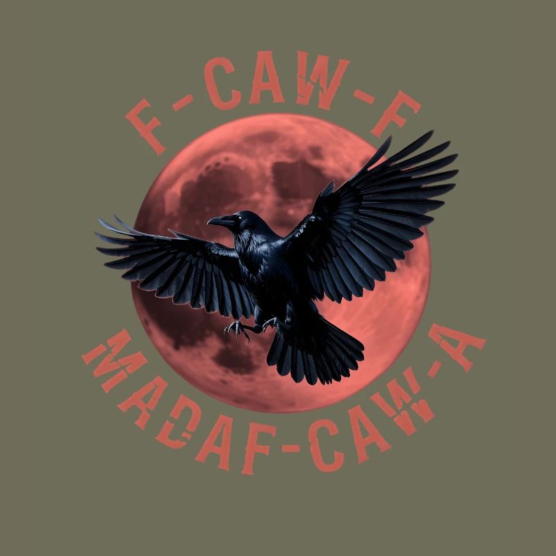 Vol de corbeau devant une lune rouge