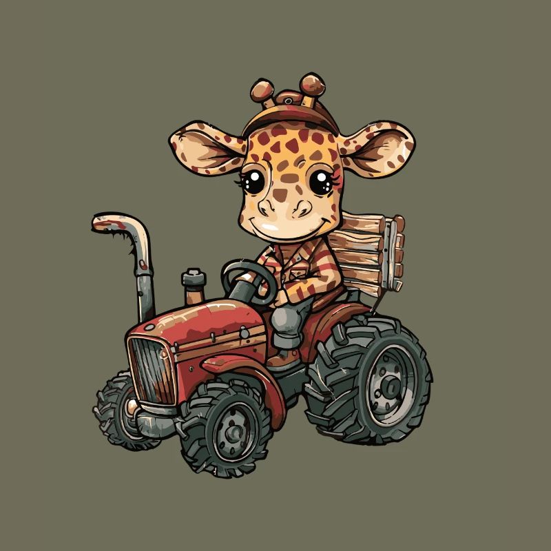 Giraffe Tractor Farmer