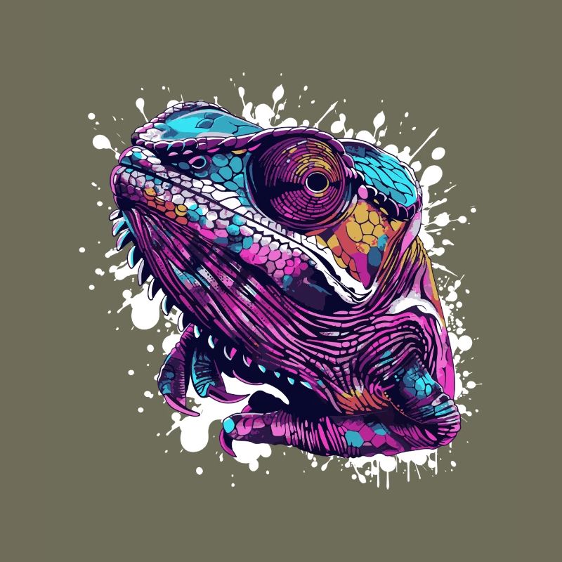 Neon reptile head chameleon