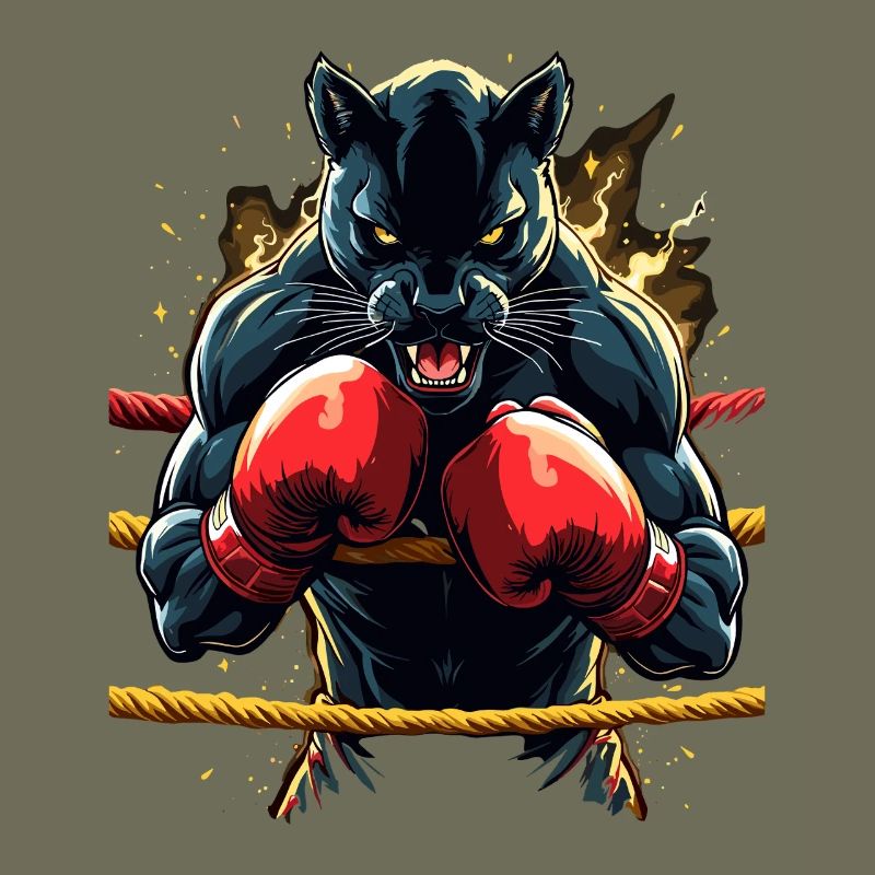 Fighting panther in the boxing ring