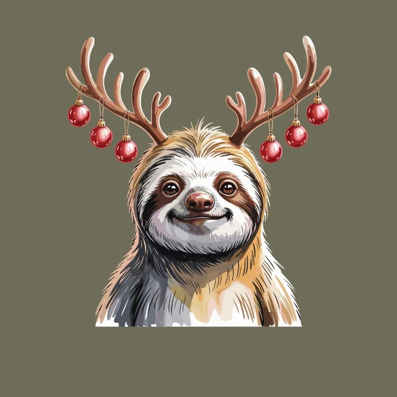 Faultier Mit Rentiergeweih Und Weihnachtskugeln