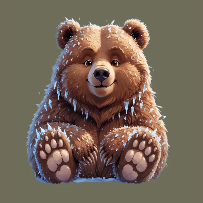 Brown cuddly bear with snow and icicles