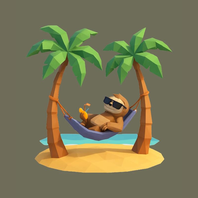 Relaxed sloth in hammock on the beach between