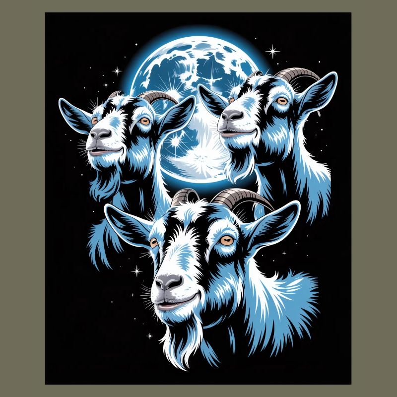 Trois chèvres devant la pleine lune