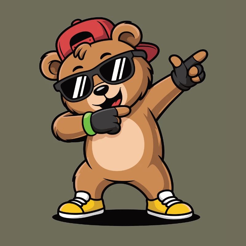 Cool dancing bear with cap and sunglasses