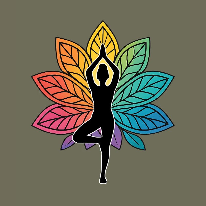 Yoga Tree Pose Silhouette with Lotus Chakra