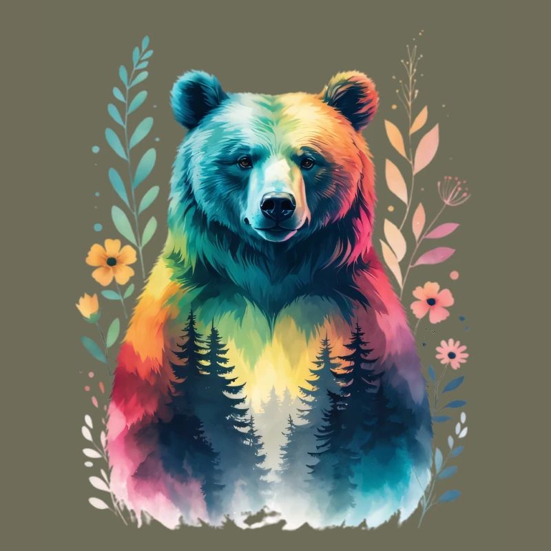 Rainbow bear in the forest