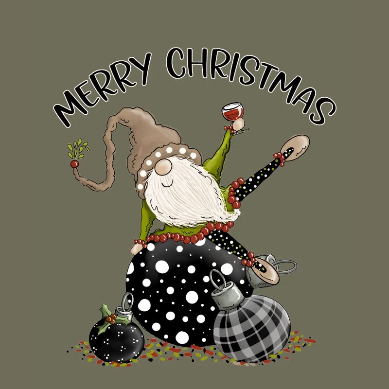 Weihnachtsgnom mit Christbaumkugeln