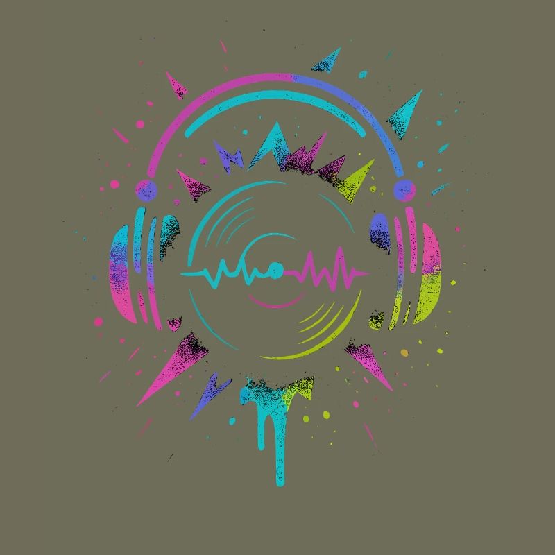 Casque néon, vinyle, son techno rave