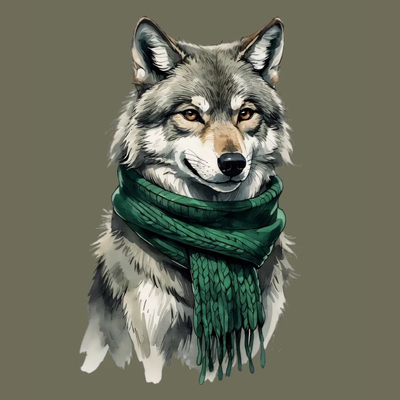 Figurine de loup avec écharpe verte