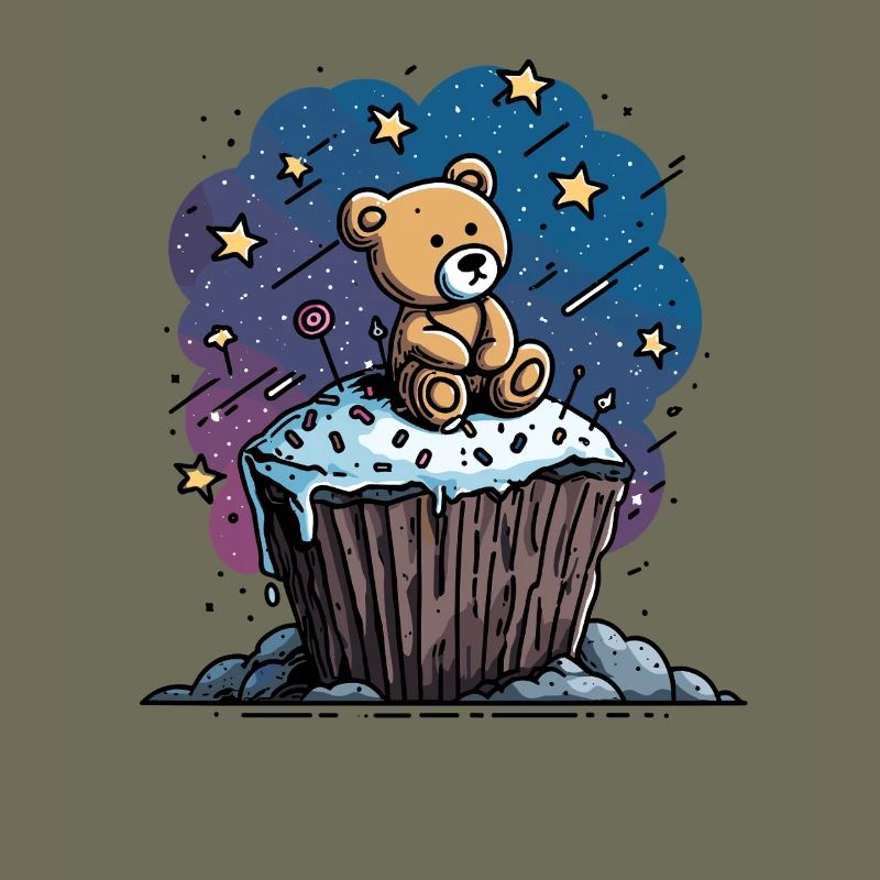 Ourson câlin sur un cupcake dans l’espace