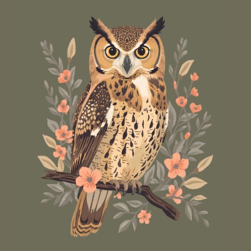 Œil de hibou dans une couronne de fleurs