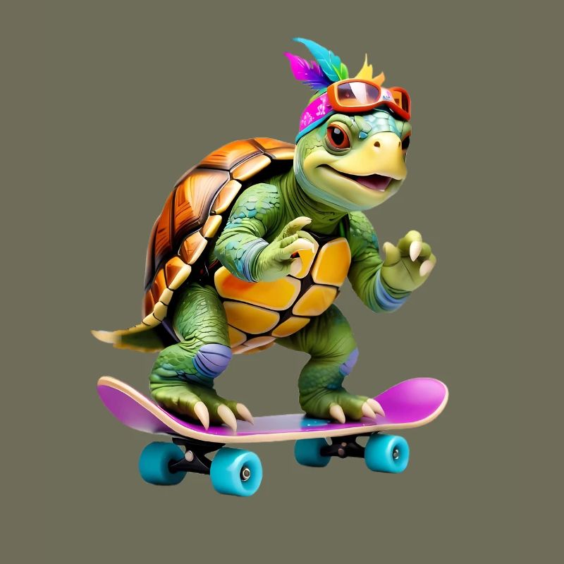 Skateboard-Schildkröte mit Farbfedern