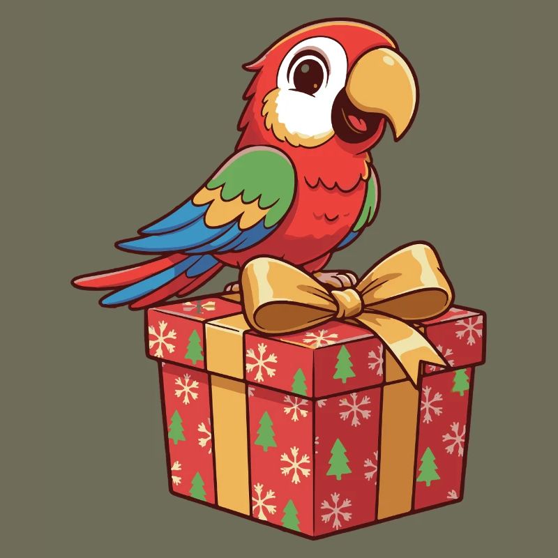 Weihnachtspapagei auf Geschenkbox