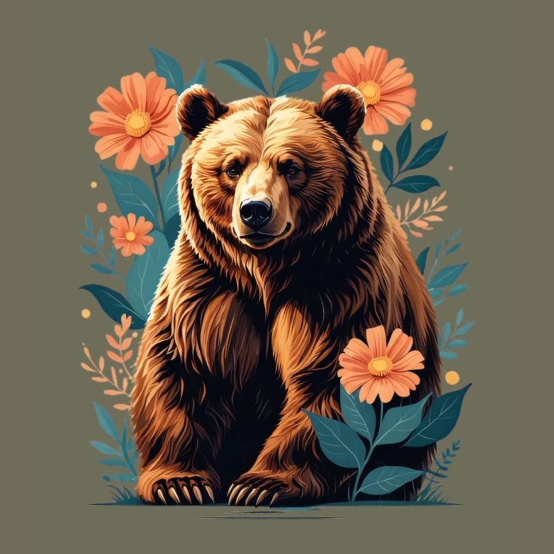 Brown bear in a flower frame