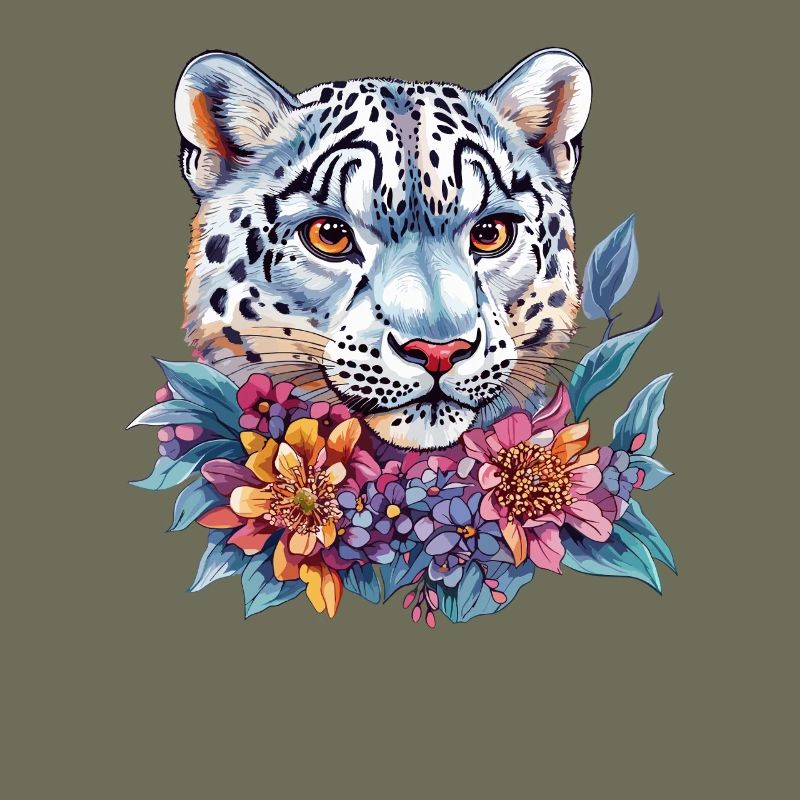 Tête de léopard avec couronne de fleurs